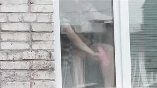 Naked Step Mom Washes Window Son Spies On Mommy. Naked In Public. Spying