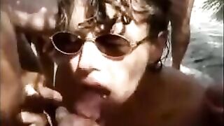 French Granny Bitch -bukkake Among The Dunes Of A Beach-