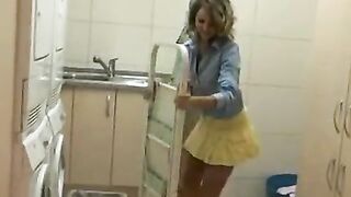 Mother And Daughter Enjoy The Washing Machine