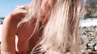 Russian Teen Girl Swallows Hot Cum On Californian Public Beach - Eva Elfie