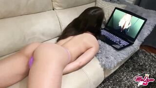 Little Stepsister Watching Hentai Lets Stepbrother Fucks Her Pussy ( Creampie )