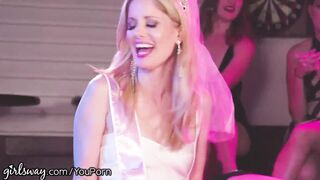 Girlsway Bride Lets Bachelorette Stripper Lick & Trib Her In Front Of Everyone!