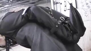 Submissive Japanese Business Woman In Leather Bound And Masked