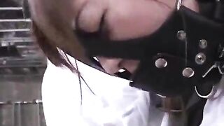 Submissive Japanese Business Woman In Leather Bound And Masked