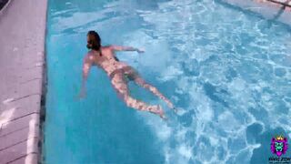 Big Tits Milf Ended Up Sucking Her Boss Dick In The Pool And Fucking Him In The Bathroom