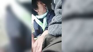 Homemade, Older Chinese Lady Wanks Cock In Car