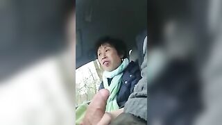Homemade, Older Chinese Lady Wanks Cock In Car