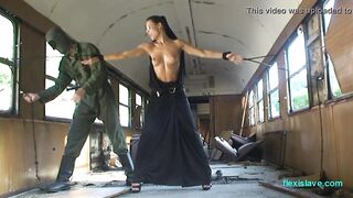 Bdsm Model Alex Zothberg Nude, Oiled, Captive And Whipped In Train