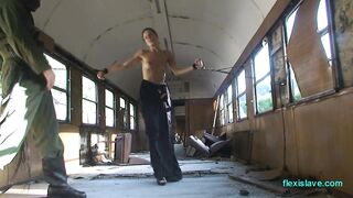 Bdsm Model Alex Zothberg Nude, Oiled, Captive And Whipped In Train