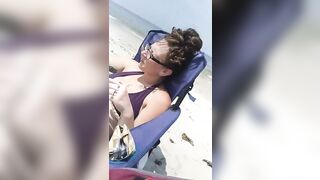 Slut Gets Super Wet Touching Her Hairy Pussy At The Public Beach