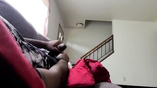 Bros Gf Walks Dwn Stairs N Catch Me Jerkin Off Then Watches Me Then Cum Finish In Her Mouth