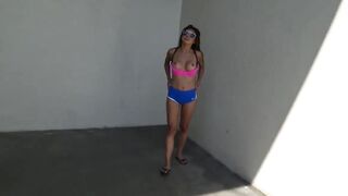 Asian Tourist Skates Around Beach Flashing Then Orgasms On Public Stairs!!