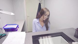 Cashier Fucked The Customer Right In The Bank.