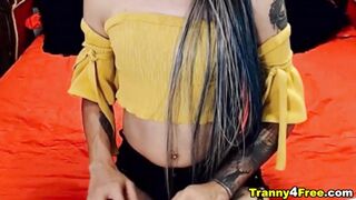 Sexy Shemale Cum All Over Her Tits