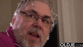 Skinny Teen Sucks The Cock Of An Old Man She Swallows Cum