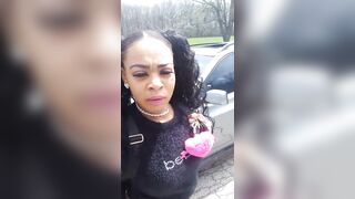 Petite Ebony Super Squirter Let's Loose In Car After Walk In The Park