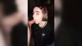 Schoolgirl Gives A Blowjob, Cum All Over Her Face