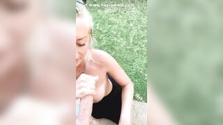 Secret Outdoor Blowjob During Family Celebration Ends With Cum In Her Mouth