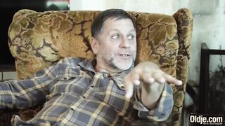 Sweet And Horny 19yo Fucks Grandpa And Takes Cumshot In Her Mouth Swallows