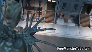 3d Cartoon Alien Babe Riding A Stud's Cock Outdoors