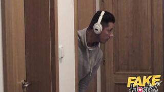 Fake Hostel Flight Attendants In Pantyhose Surprise Young Guest