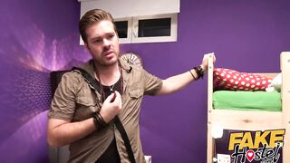 Fake Hostel Young Guy Tries To Impress Hot Sexy Busty Kiwi Milf With Tall Tales Then Creampies Her Shaved Pussy