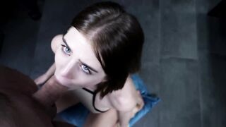 Double Huge Cumshot On Face, Hot Blowjob And Sex From A Cutie