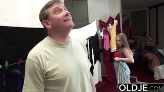 Innocent Young Blonde Gets Fucked By Grandpa. Teen Blowjob