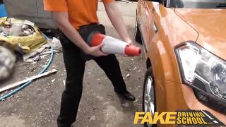 Fake Driving School Posh Horny Busty Examiner Swallows