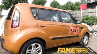 Fake Driving School Posh Horny Busty Examiner Swallows