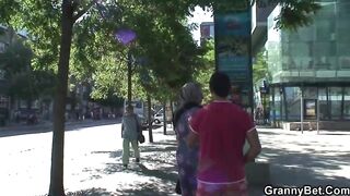 Moaning Granny Rides His Young Cock