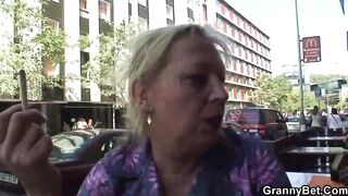 Moaning Granny Rides His Young Cock