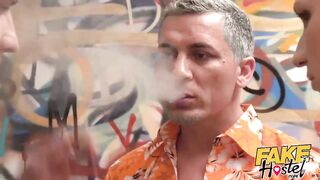 Fake Hostel - Slim Babe Fucked Hard While Boyfriend Rests