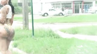 Ebony Walks Through The Neighborhood