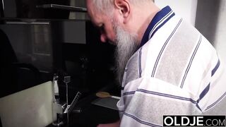 Morning Breakfast Sex Old And  Teen Handjob Fucking