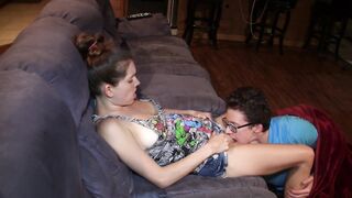 He Tongues My Pussy And Fucks Me While Roomy Witnesses