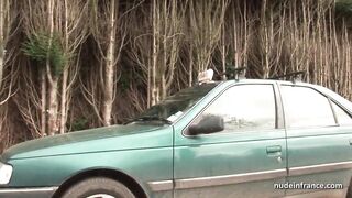 Obese Brown-haired Butt Fucked In Threeway With Papy Spycam On A Truck